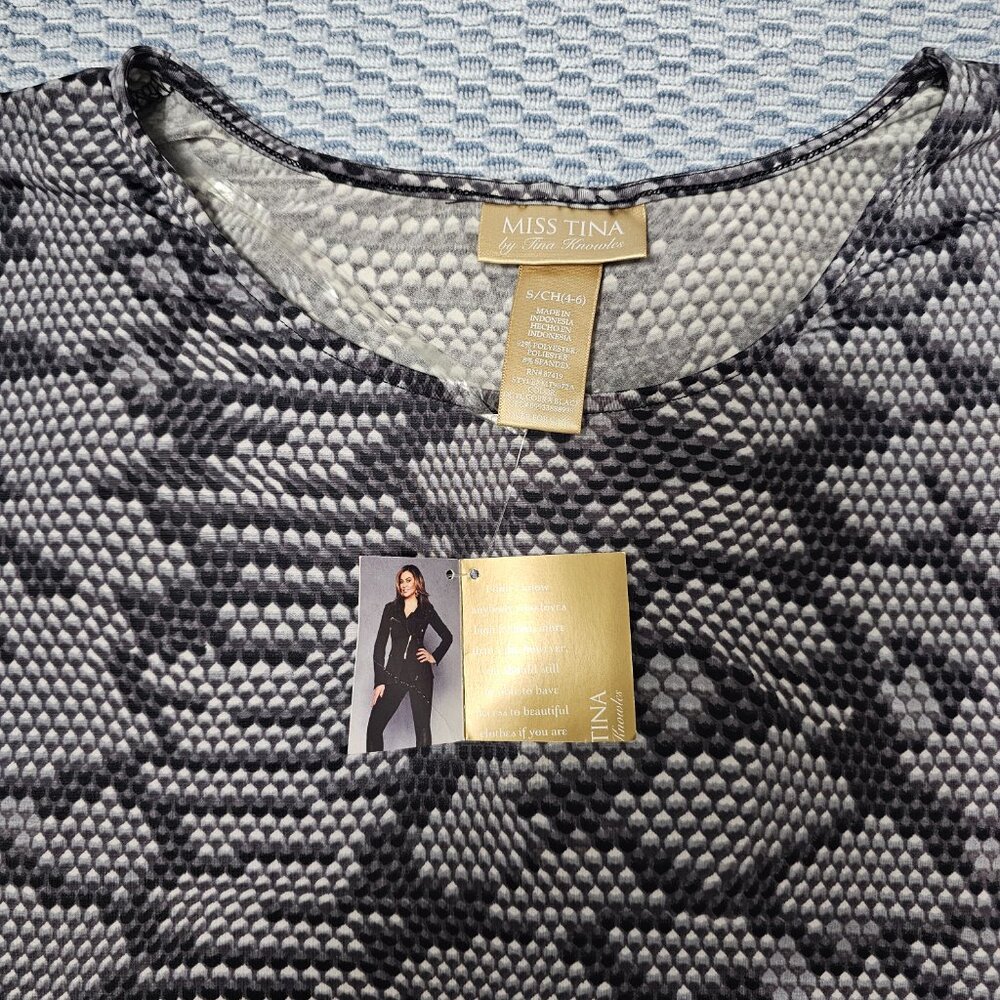 Ms. Tina by Tina Knowles Asymmetrical Design Top Gray & Black Draped Size Small - Picture 5 of 8